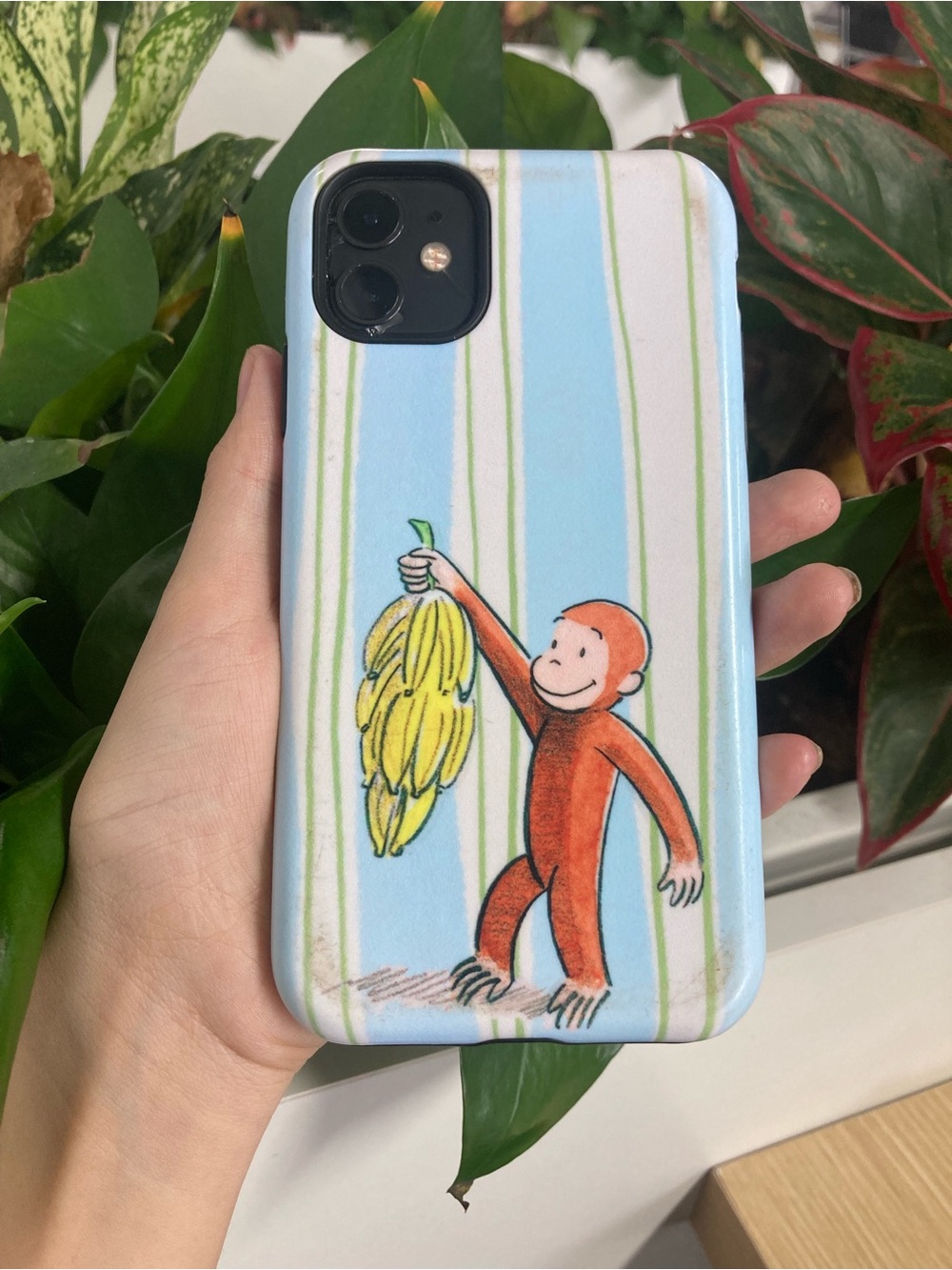 Curious George Banana Print Phone Case - Blue Stripe